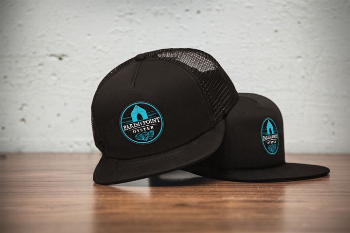 PPO black trucker cap round Blue-White logo