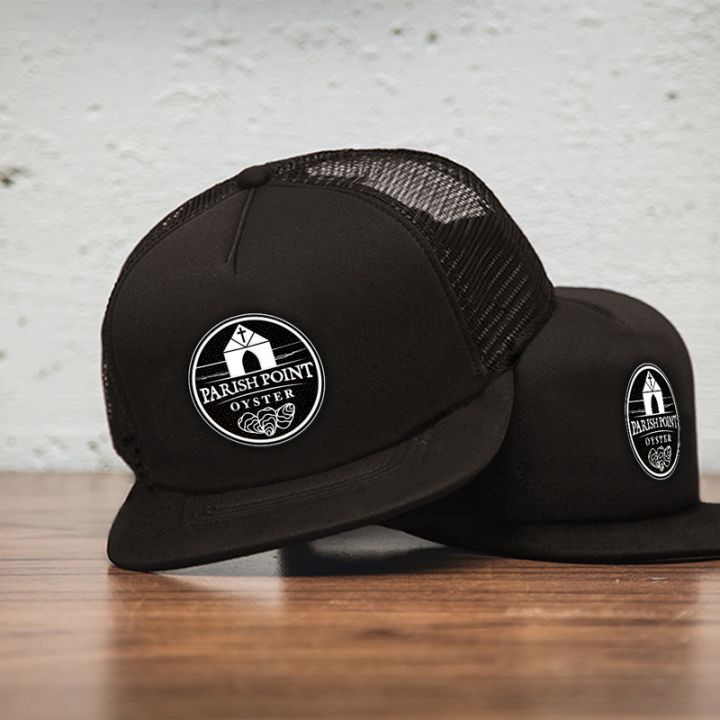 PPO black trucker cap round White reverse logo